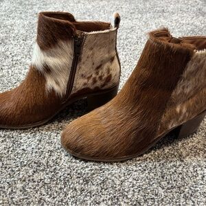 Myra Bag Cowhide Ankle Booties - Brown and Cream